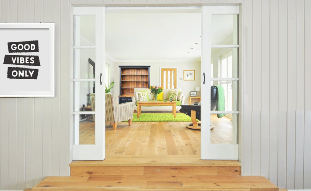 Inviting living room through french doors