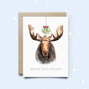 Merry Kiss Moose holiday card