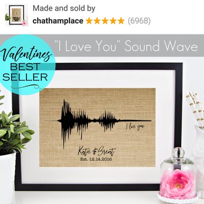 "I Love You" sound wave on burlap by ChathamPlace