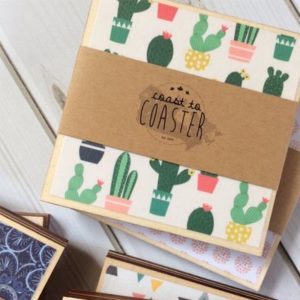 Cactus and wood print coasters